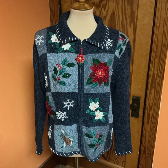 Vintage 90s Tiara International Zip down Christmas Cardigan - Picture 7 of 13